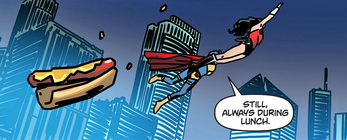 Wonder Woman Superheroes Eating Food 